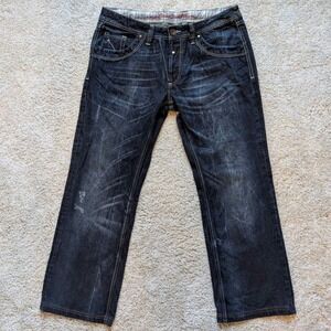 Y2K Camp David Mens Dark Wash Denim Jeans Button Fly Regular Fit 36x32